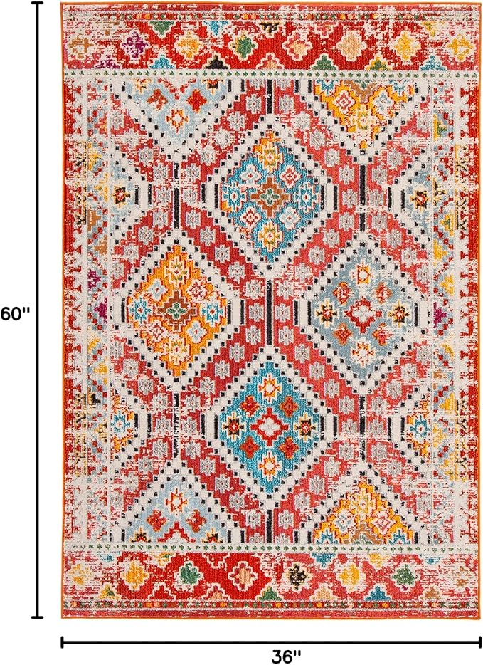 SAFAVIEH Madison Collection Accent Rug - 3' x 5', Rust & Pink, Boho Diamond Distressed Design, Non-Shedding & Easy Care, Ideal for High Traffic Areas in Entryway, Living Room, Bedroom (MAD418Q)