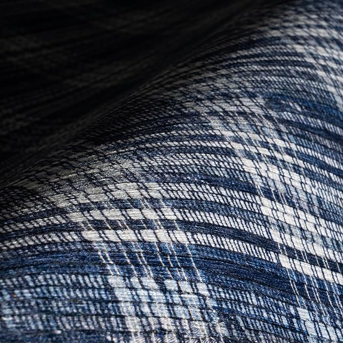 Dash & Albert Denim Plaid Blue Machine Washable Rug, 6 X 9 Feet, Blue/White Plaid Pattern