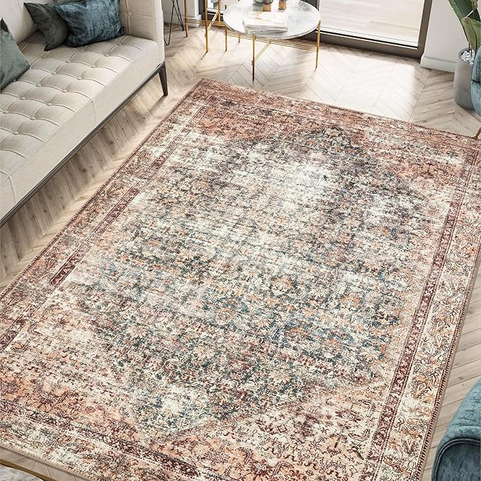 Keen Home Design 6x9 Rug - Machine Washable Area Rug with Non-Slip Backing, Ideal for Living Room, Dining Room, Bedroom - Vintage, Easy Clean, Durable, Low Pile - (6' x 9')