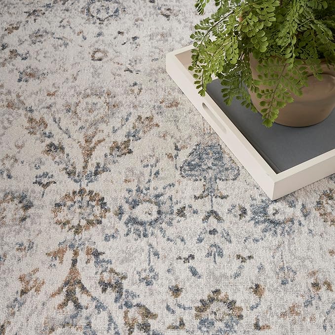 Nourison Home Astra Machine Washable Ivory Blue 5'3" x 7' Area Rug - Easy Clean, Non Shedding, Bed Room, Living Room, Dining Room, Kitchen (5' x 7')