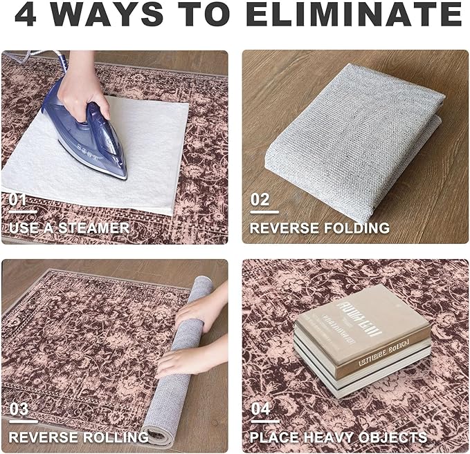 KILOCOCO Hallway Runner 2x5 Kitchen Runner Rug Printed Vintage Floral Washable Non-Slip Runners for Hallways Laundry Room Rugs Distressed Boho Rug Runners for Bedroom, Red