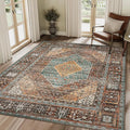 Bavni Washable Rug 3x5 Area Rug for Living Room Bedroom Dining, Washable Print Carpet, Low Pile Lightweight Rug with Non Slip Backing, Vintage Brown/Blue