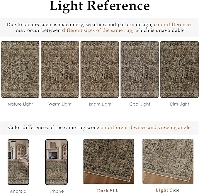 6x9 Washable Area Rug Brown Vintage Distressed Large Rug for Living Room Oriental Soft Thin Indoor Retro Carpet Non Slip Low Pile Floor Cover for Bedroom Dining Room Office Nursery