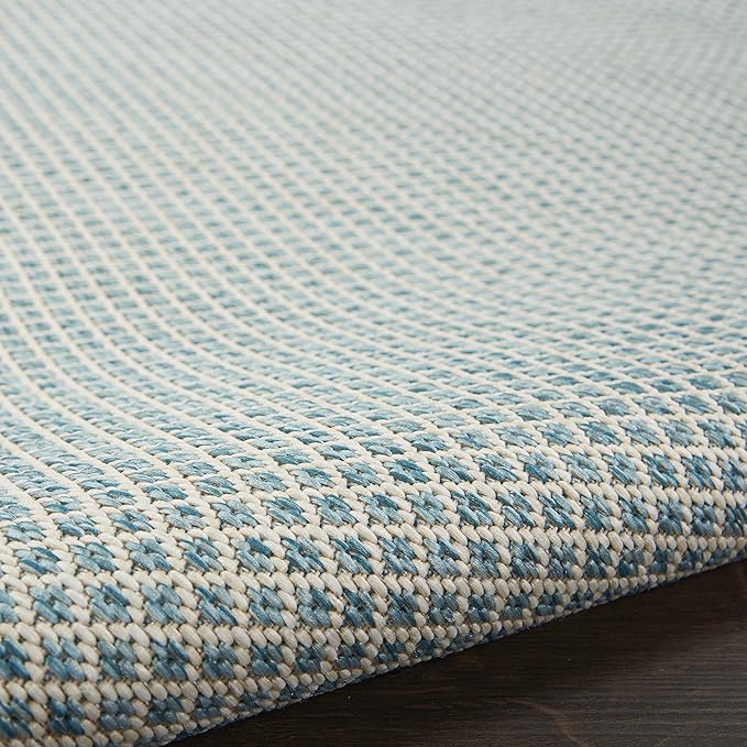 Nourison Home Courtyard Ivory Aqua 5' x Round Area Rug - Easy Clean, Non Shedding, Bed Room, Living Room, Dining Room, Kitchen (5' x Round)