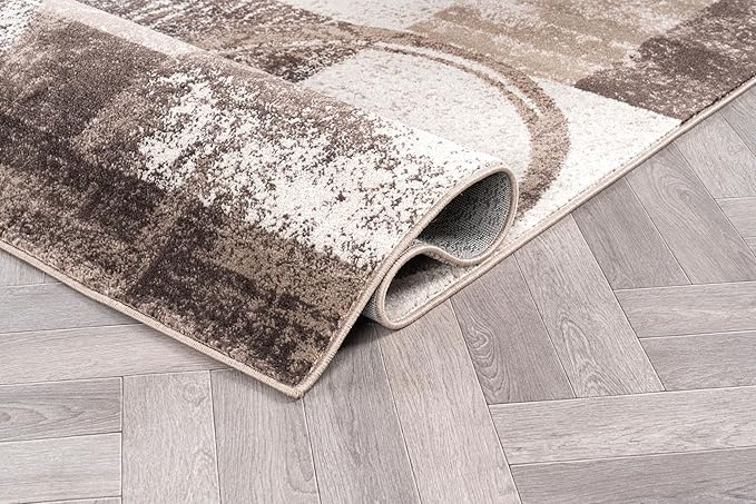 Rugshop Contemporary Abstract Circle Design Area Rug, Non-Shedding Carpet for Dining Room, Living Room, or Bedroom, Brown, 6'6" x 9'