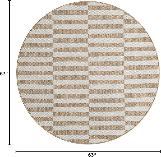 Unique Loom Outdoor Striped Collection Area Rug - Striped (5' 3" Round Taupe/Ivory)