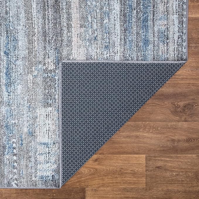 Bloom Rugs Washable Non-Slip 8' x 10' Rug - Gray/Blue/Blush Modern Abstract Area Rug for Living Room, Bedroom, Dining Room, and Kitchen - Exact Size: 8' x 10'