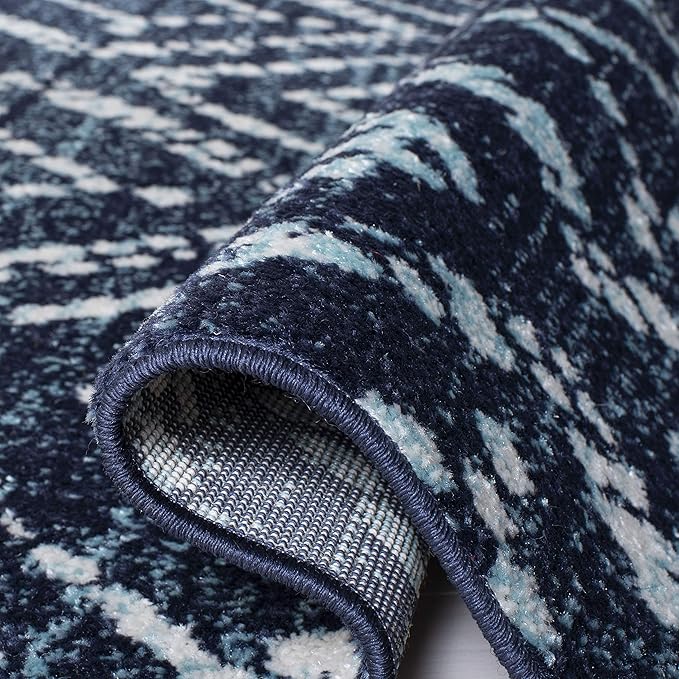 SAFAVIEH Adirondack Collection Runner Rug - 2'6" x 16', Navy & Ivory, Modern Diamond Distressed Design, Non-Shedding & Easy Care, Ideal for High Traffic Areas in Living Room, Bedroom (ADR131N)
