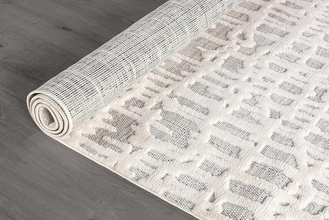 Beverly Rug Micro Loop Area Rug Gray/White 6x9 Abstract Modern Luxury Irregular Grid Durable Soft Indoor Rugs for Living Dining Room Office Stain Resistant Non Shedding Casual Indoor Carpet 6 x 9