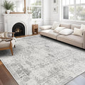ReaLife Rugs Machine Washable Area Rug - Living Room Bedroom Bathroom Kitchen Entryway Office - Padded Low Pile Stain Resistant Premium - Boho Farmhouse Vintage - Noor - Ivory Grey 7'6" x 9'6"