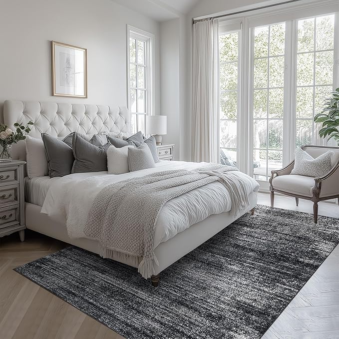 Black and White Rug for Living Room,Washable Abstract Modern Boho Dark 5x7 Area Rugs for Office