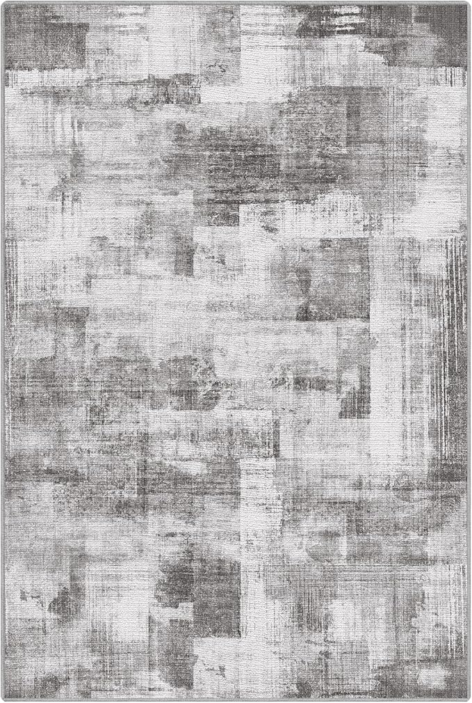 LUMI 5x8 Washable Area Rug for Living Room, Ultra Soft Modern Neutral Grey Rugs Non Slip with Rubber Backing, Low Profile, High Traffic, Stain Resistant Carpets, Ideal for Bedroom, Dining Room