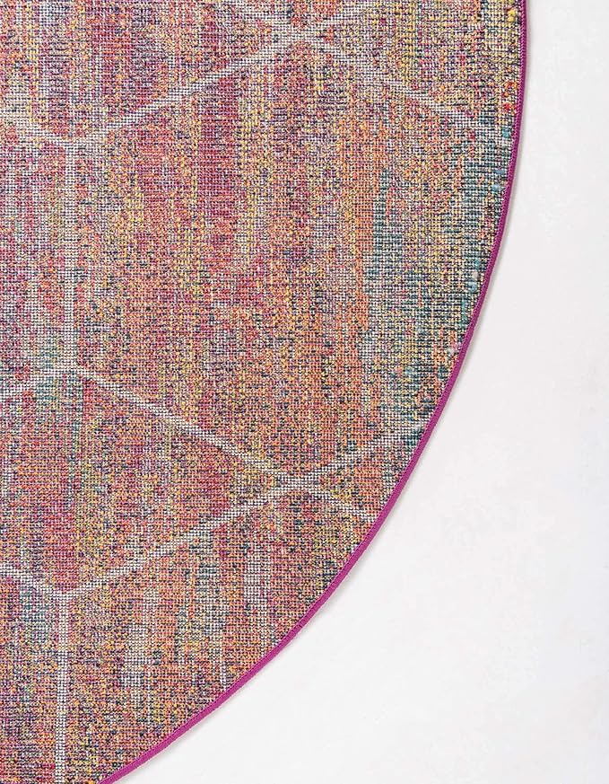 Unique Loom Trellis Frieze Collection Area Rug - Geometric (7' Round, Multi/ Ivory)