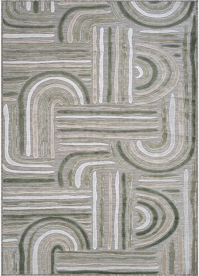 CAMILSON Indoor Outdoor Rug, Beige 6x9 Geometric Arch Striped Area Rugs for Patio and Home Areas, Easy-Cleaning Non-Shedding Living Room, Garden and Deck Washable Outside Carpet (6 x 9)