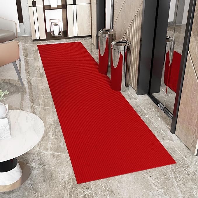 Ottomanson 2'7" x 55' Hallway Runner with Scraper Pile Extra Durable Non-Slip Rug Mat for Indoor & Outdoor Use - Ideal for Kitchen, Entryway, Patio & Garage - High-Traffic Carpet, Red
