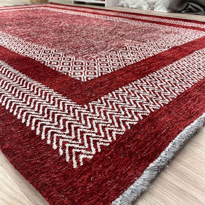 Alfa Rich 5x8 Red Burgundy Washable Area Rugs for Living Room Bedroom Kitchen Cotton Rug