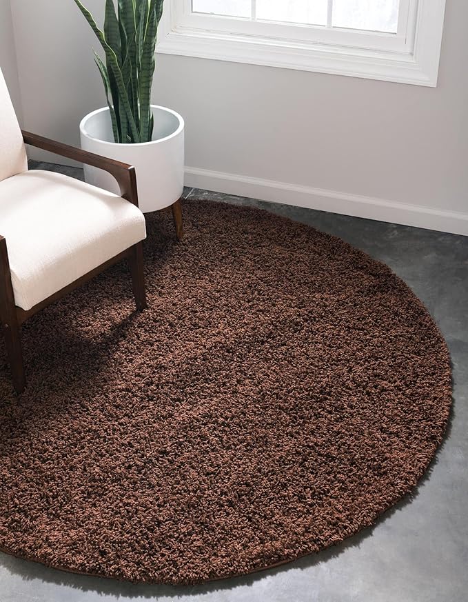 Unique Loom Solid Shag Collection Area Rug (4' 1" Round, Chocolate Brown)