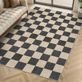 LIVEBOX 4x6 Washable Area Rug Checkered, Non-Slip Small Entryway Rug Black Farmhouse Neutral Classic Geometric Boys Rug for Bedroom Living Room Low-Pile Carpet for Indoor Kitchen Bathroom(Black 4'x6')