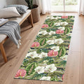 Runner Rug 4x10ft Non-Slip - Tropical Floral Watercolor Boho with Orchids & Leaves - Washable Entryway Carpet for Hallway, Bedroom, Dining Room - Green Pink Design