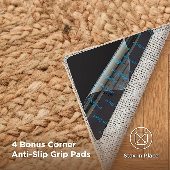 Bedsure 5x7 Printed Jute Rug for Living Room, Machine Washable Rugs, Jute-Look Rug, Non-Slip Backing, Non-Shedding