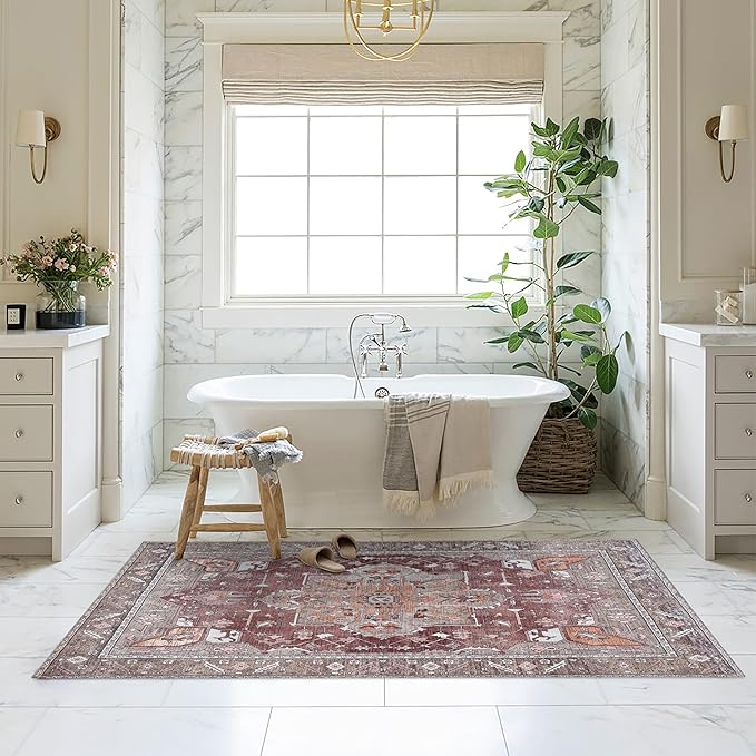 Washable Area Rug. Modern Farmhouse. Vintage. Turkish. Bohemian. Distressed. Oriental. Traditional. Rugs for Living Room. Dining. Bedroom. Office. Entryway. Foyer. (857RB, 9'5" x 14')