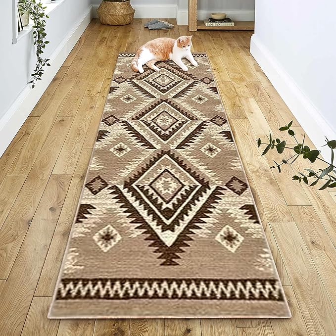 YHSF South West Native American Rug Ritz – Native Tribal American Indian Inspired Rug - Living Room, Bedroom, Hallway, Entryway & High-Traffic Area Rugs - Washable - Soft - Mocha, 2 Feet x 7 Feet