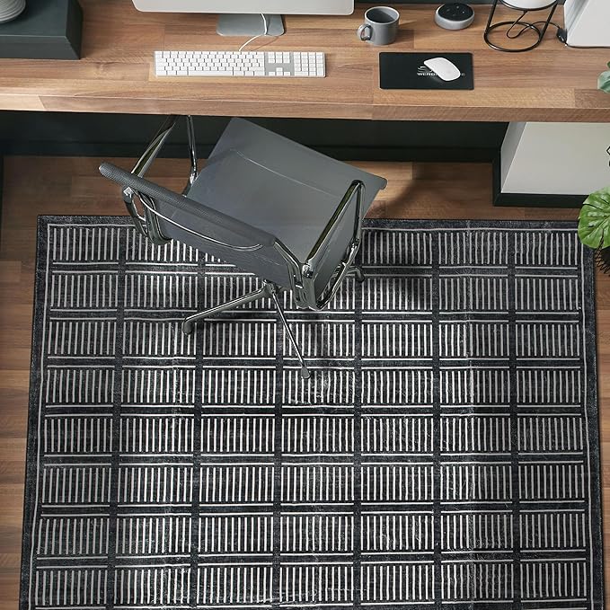 Rugshop Bohemian Stripe Lines Washable Non Slip Area Rug 3' x 5' Black