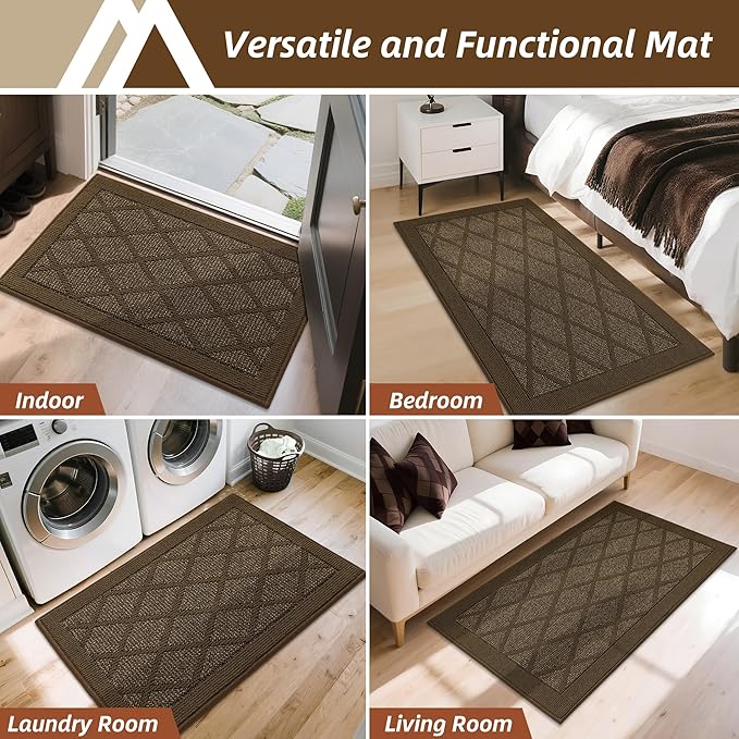 COSY HOMEER Non-Slip Door Mat 36"x60", Entryway Rugs Low Profile Absorbent Dirt Trapper Doormat for Front Entrance, Washable Polypropylene Entry Mat (Dark Brown)