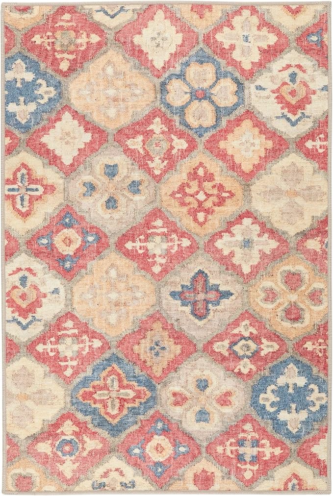 Dash and Albert Pali Machine Washable Area Rug - 4' x 6' Multicolor - Geometric Accent Rug - Anti-Slip Backing, Lightweight, Machine Washable, High Traffic Areas Kitchen, Mudroom, Laundry Room