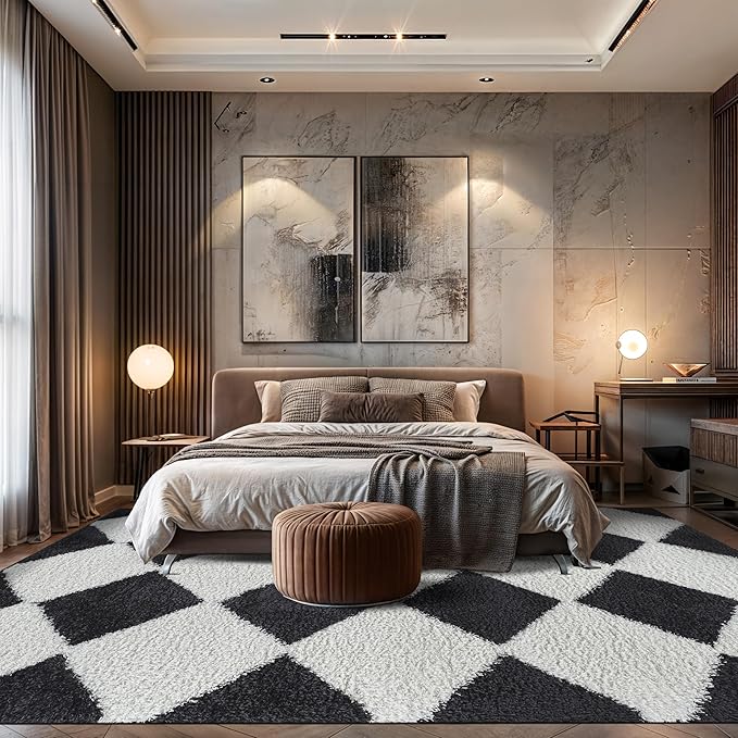 Rugshop Diamond Wave Pattern Shag Area Rug Anthracite Dark Gray 7' 10" x 10' Perfect for Large Living Rooms, Dining Areas, or Master Bedrooms