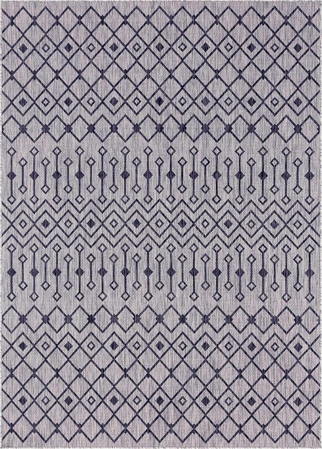 Unique Loom Outdoor Trellis Collection Area Rug - Tribal Trellis (10' x 13' 1" Rectangle, Gray/ Black)