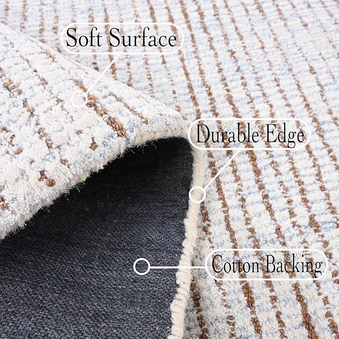 Hand-Tufted 100% Wool Pile Area Rug – Geometric Textured Grid Check Pattern – Thick and Durable Floor Carpet for Bedroom, Living Room, Kids Room, and Dining Area (Light Brown, 10' x 12')