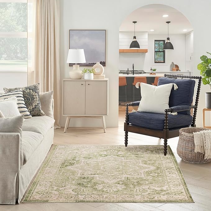 Nourison Home Astra Machine Washable Ivory Green 4' x 6' Area Rug - Easy Clean, Non Shedding, Bed Room, Living Room, Dining Room, Kitchen (4' x 6')