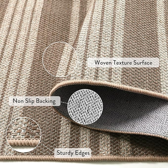 Lahome Striped Non Shed Easy Jute Rug, 5x7 Large Living Dining Room Rug Washable Outdoor Patio Rug, Farmhouse Neutral Non Slip Stain Resistance Indoor Outdoor Carpet for Sunroom Bedroom, Khaki