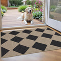 Checkered Easy Jute Entryway Rug 2x3 Indoor Outdoor Front Door Mat Washable Non Slip Farmhouse Neutral Low Pile Small Rug for Entryway Proch Kitchen