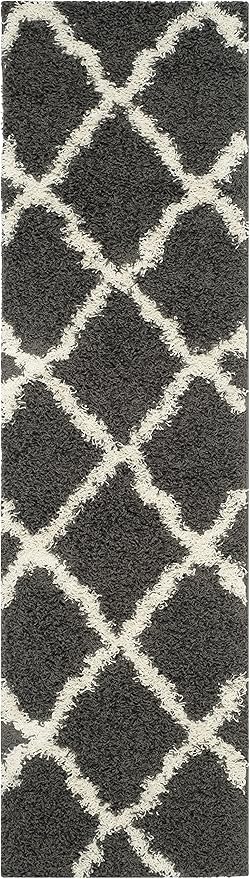 SAFAVIEH Dallas Shag Collection Runner Rug - 2'3" x 12', Dark Grey & Ivory, Trellis Design, Non-Shedding & Easy Care, 1.5-inch Thick Ideal for High Traffic Areas in Living Room, Bedroom (SGD257A)