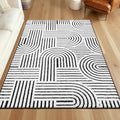 SHACOS Soft Cozy Fluffy Arch Pattern High Low Pile Rugs 4'x6' Non Slip Washable Scandinavian Minimalist Rug Modern Geometric Arc Carpet for Living Room Bedroom Dining Room, Black White