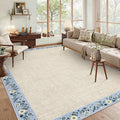 GarveeHome Washable Living Room Rug 9x12 Floral Bordered Area Rugs Soft Thin Indoor Carpet for Bedroom Modern Throw Aesthetic Mat Non Slip Stain Resistant Carpet for Dining Room Office, Beige