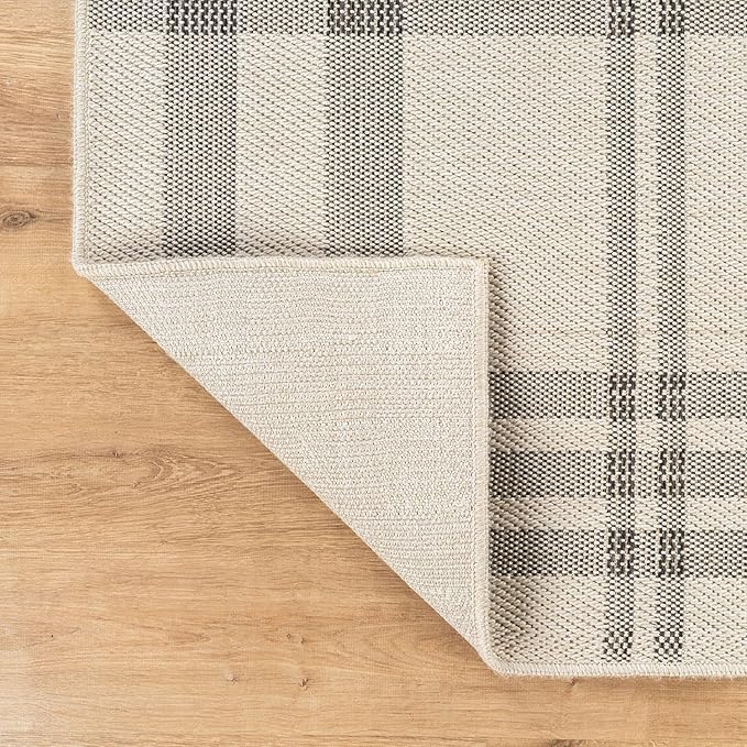 CAMILSON Easy Jute Rug 5x7, Indoor Outdoor Off-White Color Fiber Area Rugs for Living Room Patio and Kitchen Rug Checkred Boho Woven Design, Easy-Cleaning, Washable Outside Carpet (5 x 7)