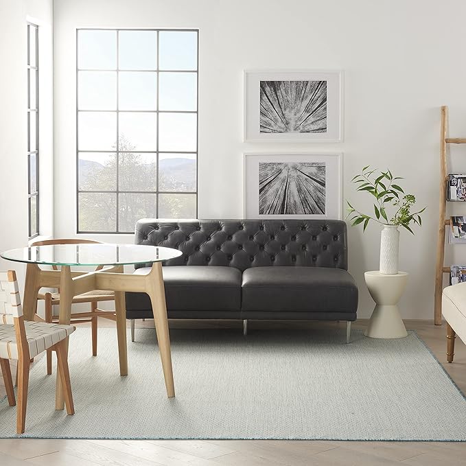 Nourison Home Courtyard Ivory Aqua 7' x 10' Area Rug - Easy Clean, Non Shedding, Bed Room, Living Room, Dining Room, Kitchen (7' x 10')