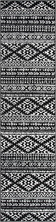 SAFAVIEH Tulum Collection Runner Rug - 2' x 15', Black & Ivory, Moroccan Boho Tribal Design, Non-Shedding & Easy to Clean, Ideal for Living Room, Hallway, Foyer, Bedroom (TUL272Z)