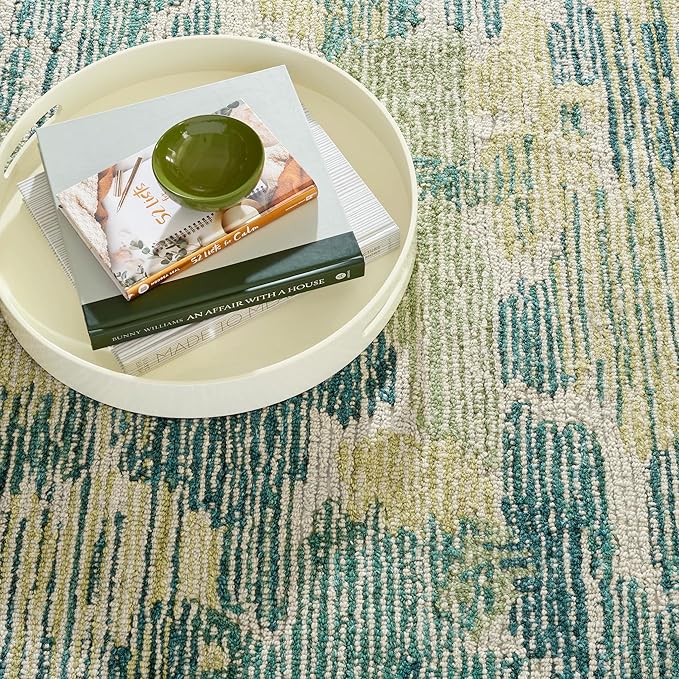 Dash & Albert Ladycross Green Hand Hooked Wool Rug, 7.5 X 9.5 Feet, Green Graphic Pattern