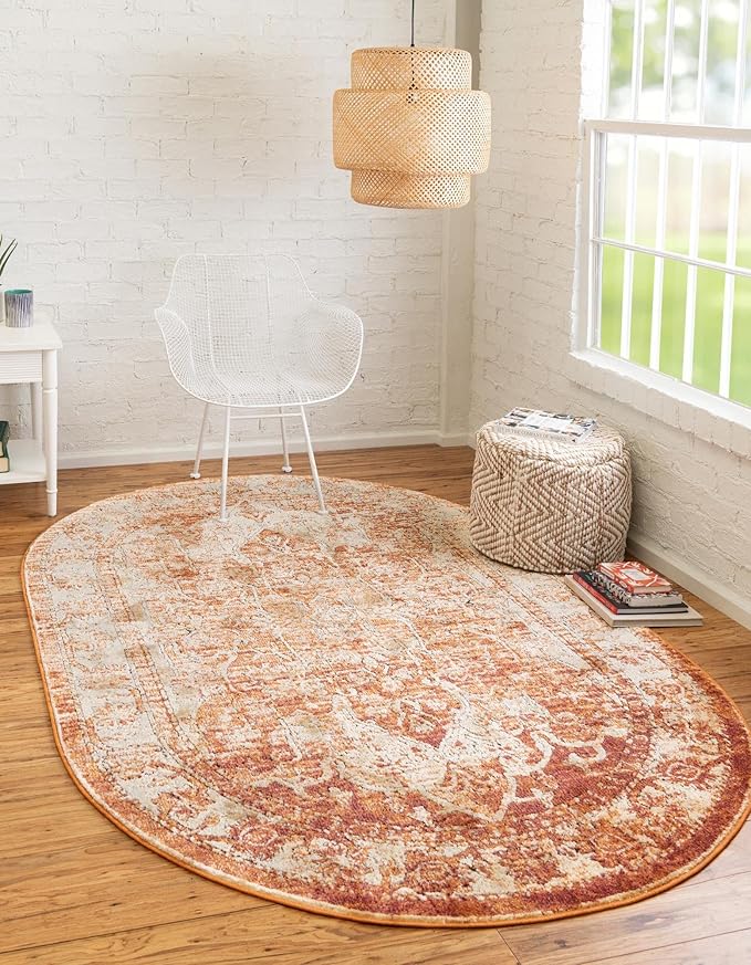 Unique Loom Isabella Collection Area Rug - Adjani (4' 1" x 6' 1" Oval, Rust Red/ Black)