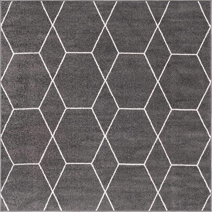 Unique Loom Trellis Frieze Collection Area Rug - Geometric (5' Square, Dark Gray/ Ivory)