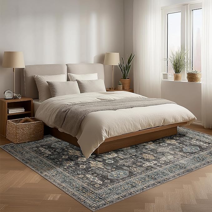 Area Rug Non Slip Machine Washable Ultra Soft Living Room/Bedroom/Kitchen/Outdoor/Classroom Silver, 4'×6'