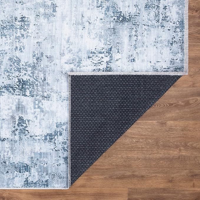 Bloom Rugs Caria Washable Non-Slip 9x12 Rug - Blue/Gray Modern Abstract Area Rug for Living Room, Bedroom, Dining Room, and Kitchen - Exact Size: 9' x 12'