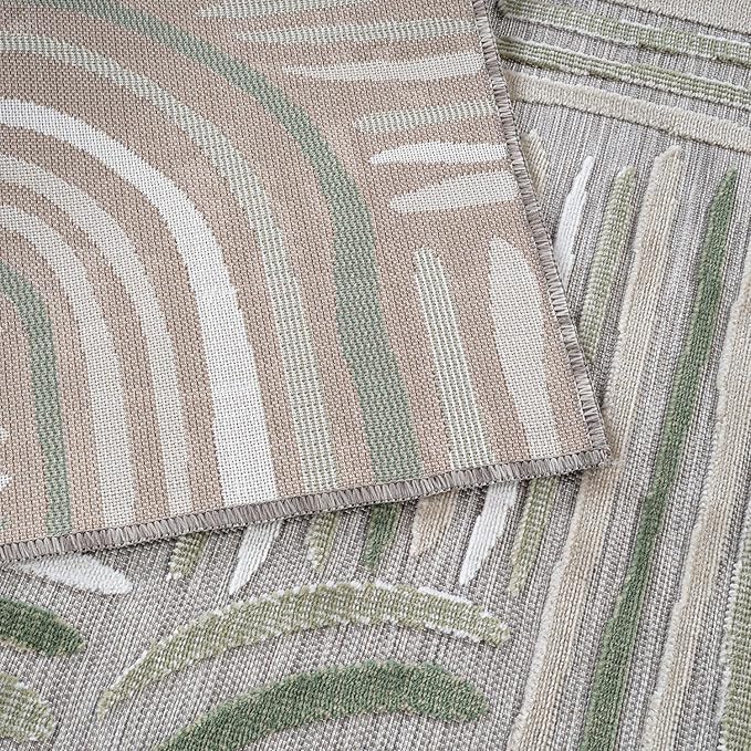 CAMILSON Indoor Outdoor Rug, Beige 5x7 Geometric Arch Striped Area Rugs for Patio and Home Areas, Easy-Cleaning Non-Shedding Living Room, Garden and Deck Washable Outside Carpet (5 x 7)