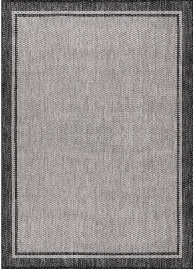 CAMILSON Indoor Outdoor Rug, 8x10 Bordered Gray Modern Area Rugs for Indoor and Outdoor Patios, Kitchen and Hallway Mats, Washable Porch Deck Outside Carpet (Bordered Grey, 8 x 10)