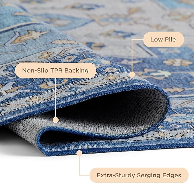 Bedsure 8x10 Area Rugs for Living Room, Machine Washable Rugs, Non-Slip Backing, Non-Shedding, Vintage Low Pile Easy Care Throw Carpet for Bedroom Dining Room, Taupe
