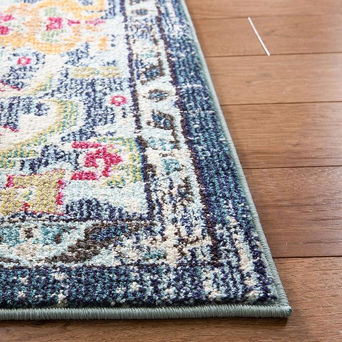 SAFAVIEH Monaco Collection Runner Rug - 2'2" x 10', Navy & Light Blue, Boho Chic Medallion Distressed Design, Non-Shedding & Easy Care, Ideal for High Traffic Areas in Living Room, Bedroom (MNC243N)